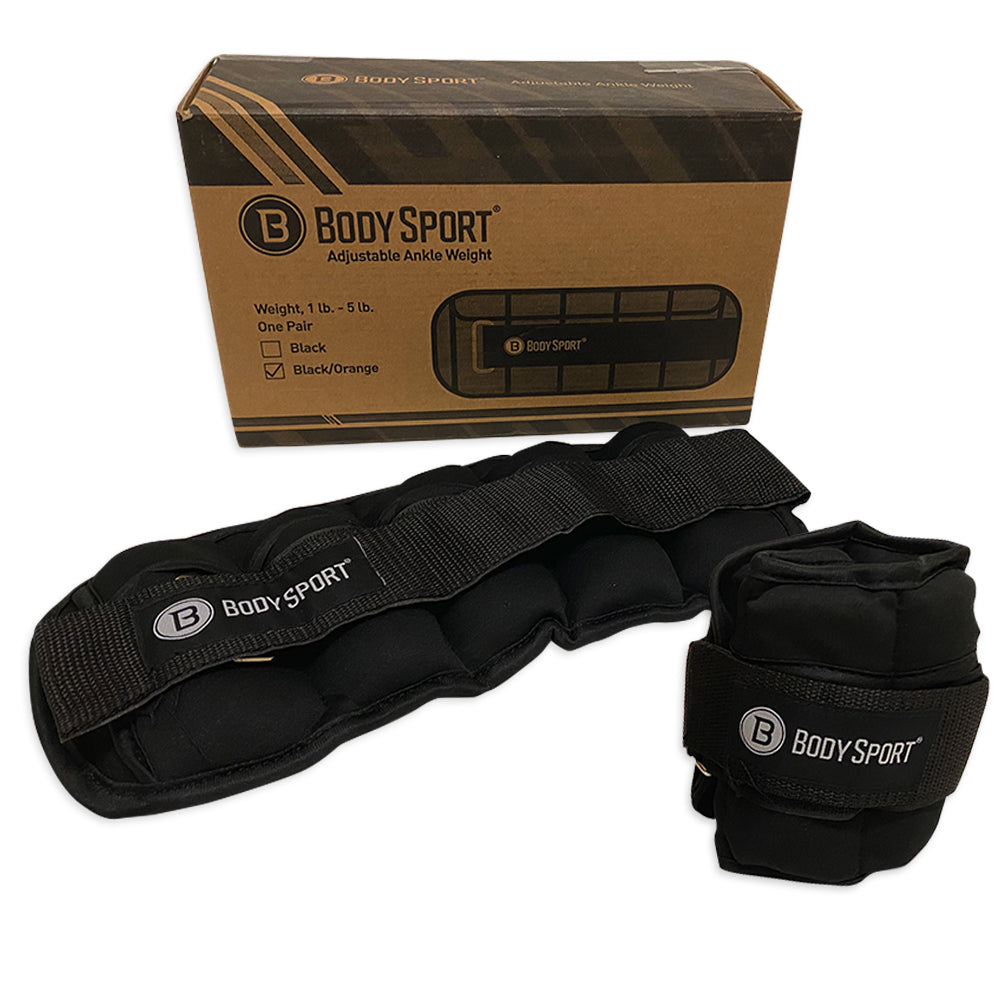 Body Sport 1 Pound – 5 Pound Black/Black Adjustable Ankle Weights for